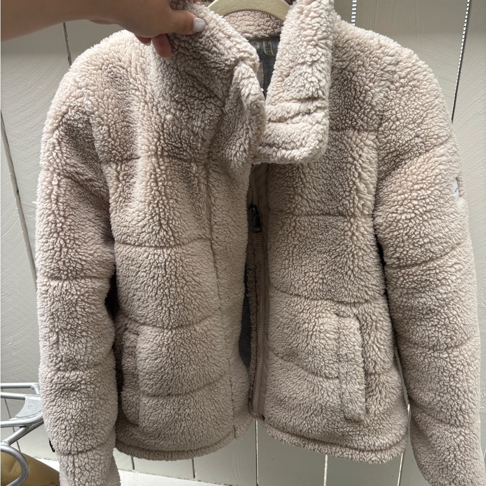 Calvin Klein Cream Teddy Jacket with Stand-Up Collar